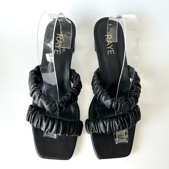 Revolve Raye Posh Sandals Ruched Two Strap Black Leather Block Heel Mule Size 9 - Picture 8 of 14